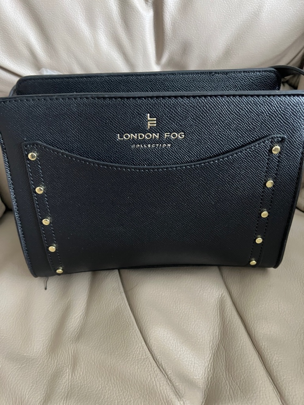 London Fog Black Crossbody with Gold Stud Accents